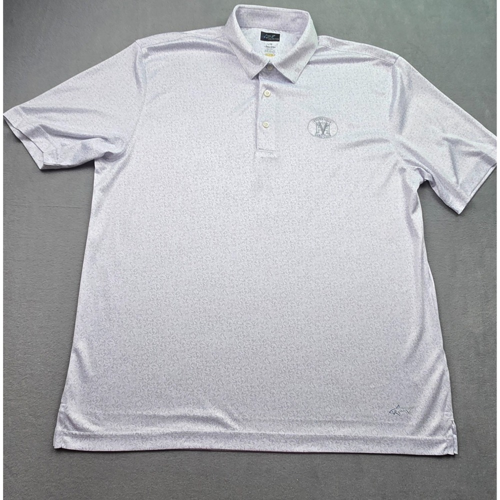 Greg Norman Golf Polo Shirt Mens Large Gray design ML75 Play Dry Shark Fishing